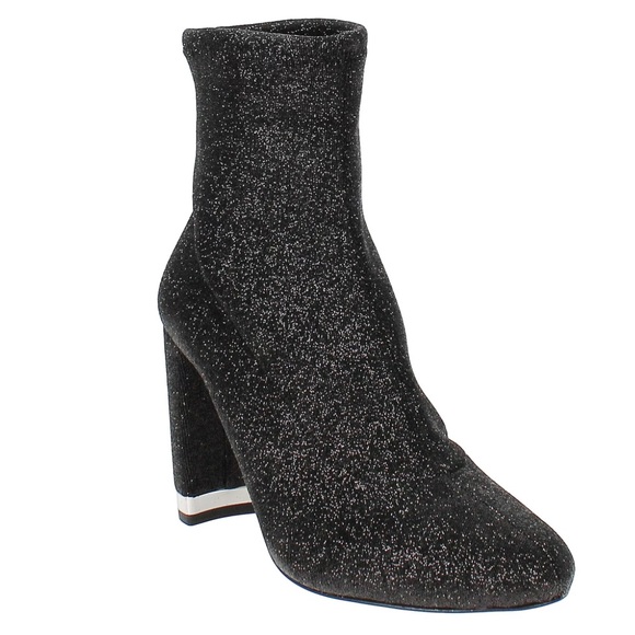 Michael Kors Mandy Sparkle Metallic High Heeled Sock Booties - Black Glitter - Picture 1 of 7